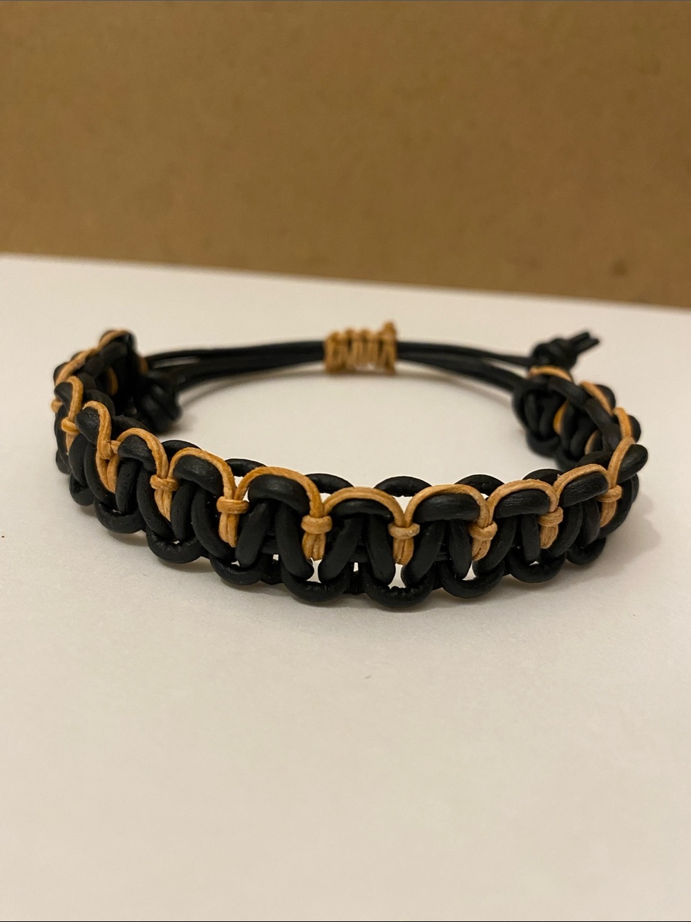 Black and Tan Woven Leather Men's Bracelet